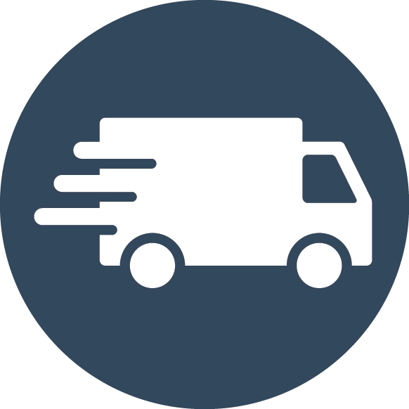 Fast-moving delivery truck icon representing VMAX factory-direct free shipping across the lower 48 states.