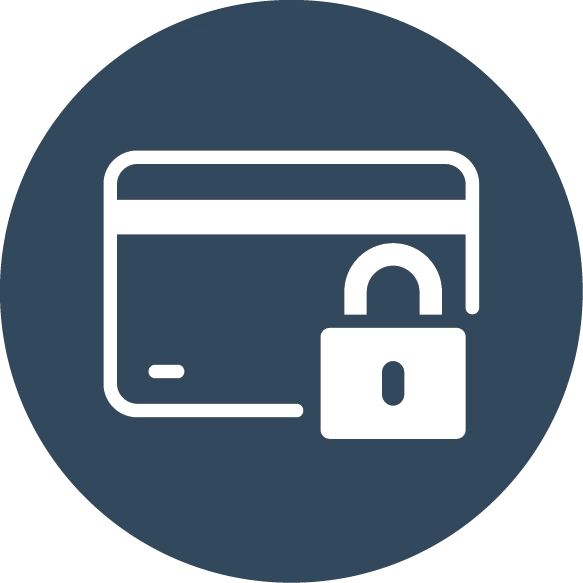 Padlock over a credit card icon, ensuring a secure and encrypted checkout for all VMAX battery orders.