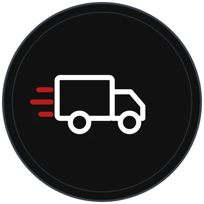 Fast-moving delivery truck icon representing VMAX factory-direct free shipping across the lower 48 states.